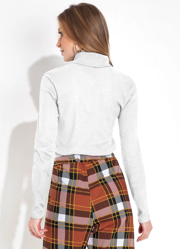Moda Pop - Blusa Branca com Gola Alta e Manga Longa 2