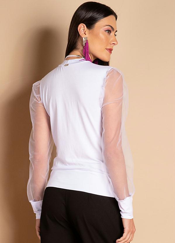 Quintess - Blusa Branca Mangas Bufantes em Transparência 2