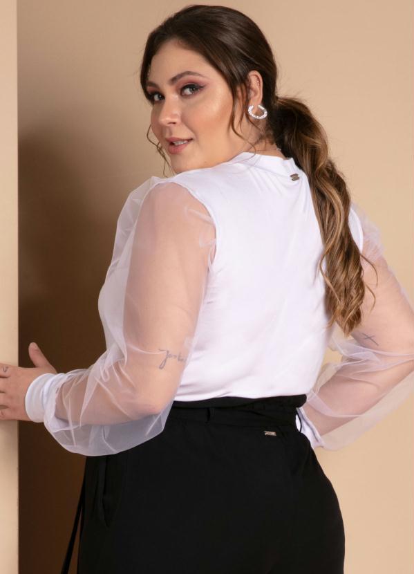 Quintess - Blusa Branca Mangas Bufantes em Transparência 7