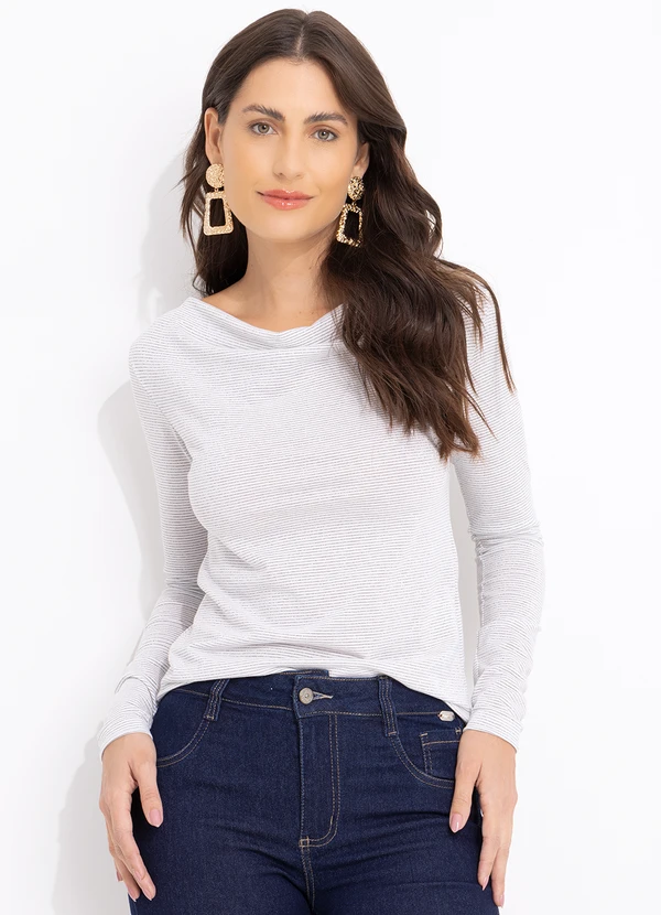 Moda Pop - Blusa Branco em Malha Listrada com Lurex 3