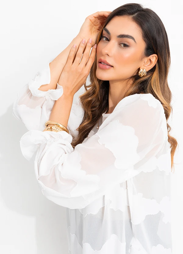 Quintess - Blusa Branco em Voil Devorê 5