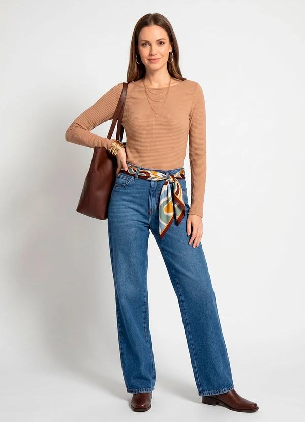 Quintess - Blusa Camel em Malha Texturizada