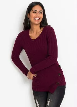 bonprix - Blusa Canelada com Botões Laterais Amora - BONPRIX