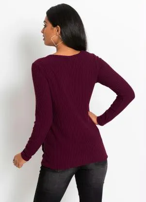 bonprix - Blusa Canelada com Botões Laterais Amora - BONPRIX