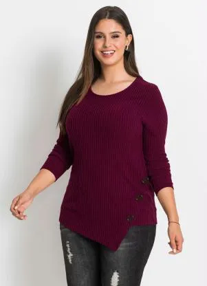 bonprix - Blusa Canelada com Botões Laterais Amora - BONPRIX