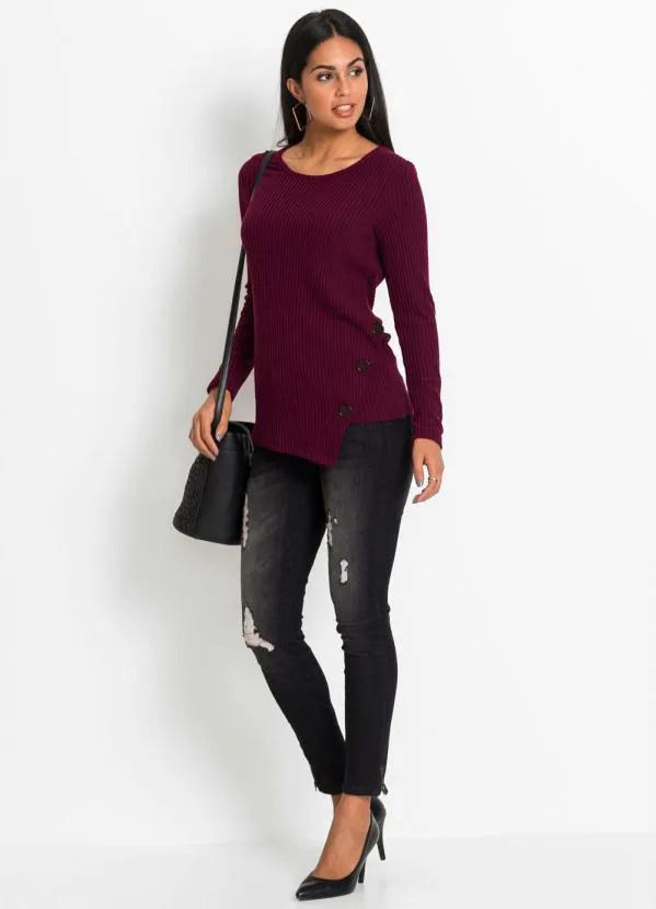 bonprix - Blusa Canelada com Botões Laterais Amora 3