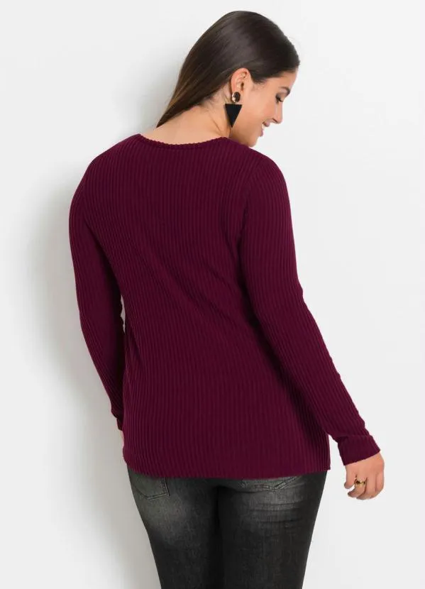 bonprix - Blusa Canelada com Botões Laterais Amora 6