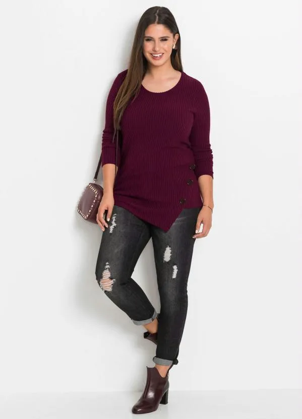 bonprix - Blusa Canelada com Botões Laterais Amora 7