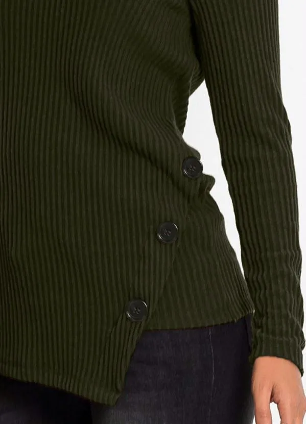 bonprix - Blusa Canelada com Botões Laterais Verde Oliva 3