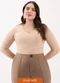 Lunender Mais Mulher - Blusa Canelada com Decote em V Laranja - variação: Bege