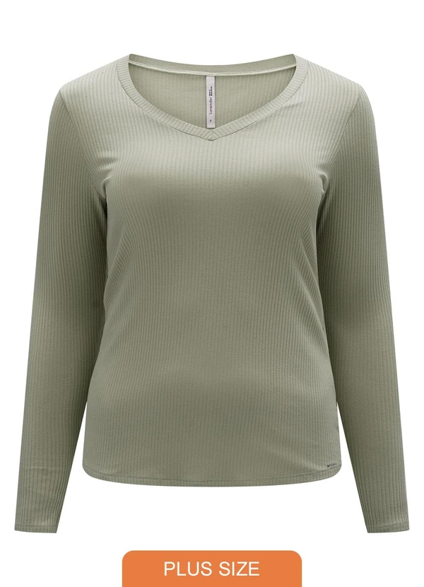Lunender Mais Mulher - Blusa Canelada com Decote em V Verde
