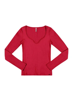 Outlet - Blusa Canelada Decote Diferenciado Vermelho - OUTLET
