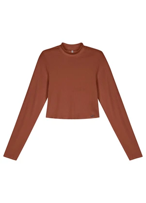 Marialícia - Blusa Canelada Gola Alta Marrom - MARIALÍCIA