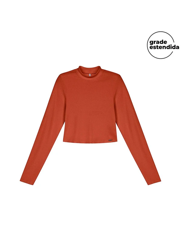 Marialícia - Blusa Canelada Gola Alta Marrom