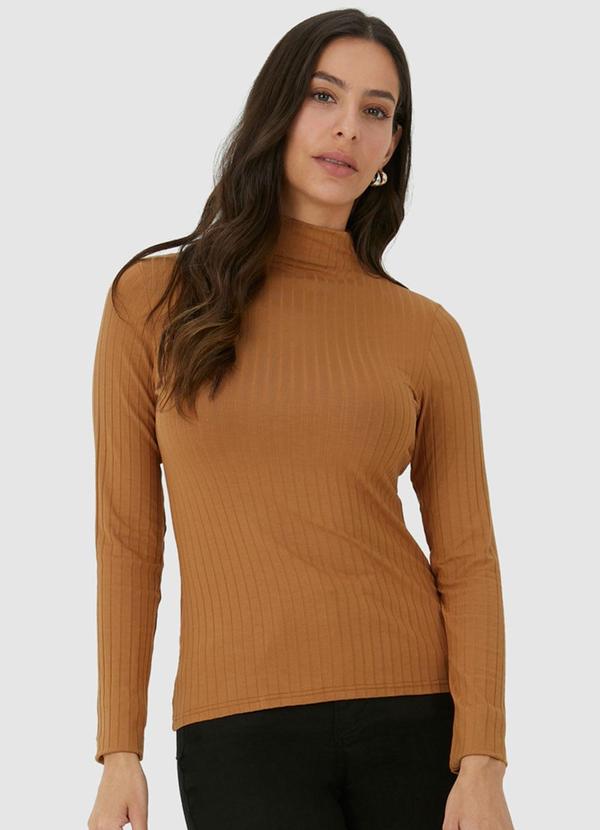 Malwee - Blusa Canelada Justa Feminina Marrom