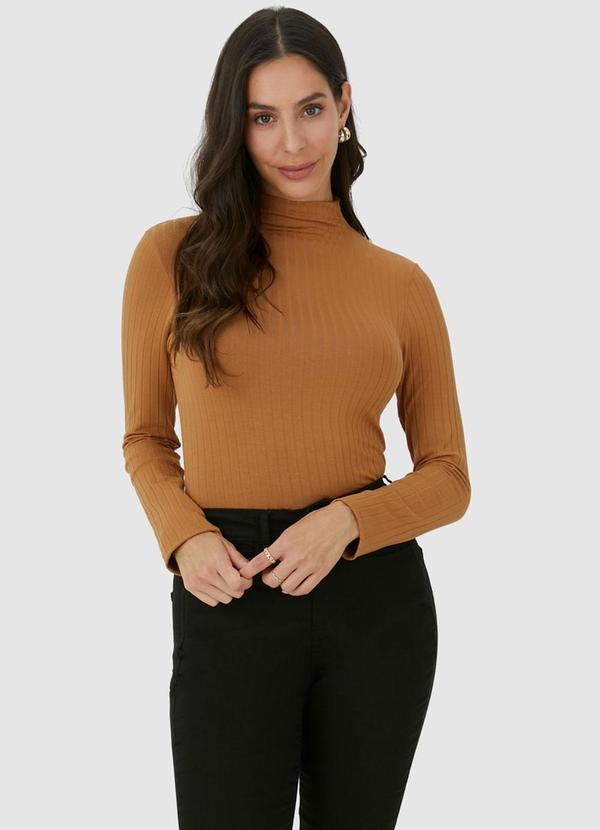 Malwee - Blusa Canelada Justa Feminina Marrom 4