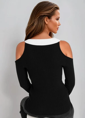bonprix - Blusa Canelada Preta - BONPRIX
