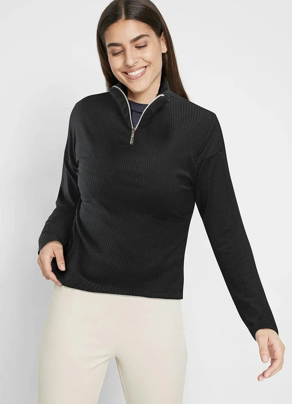 bonprix - Blusa Canelada Preto