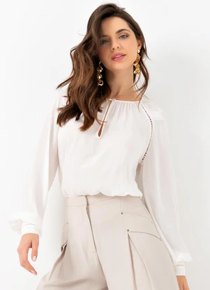 Mob - Blusa Chiffon M/L Detalhe Entremeio Bege - MOB