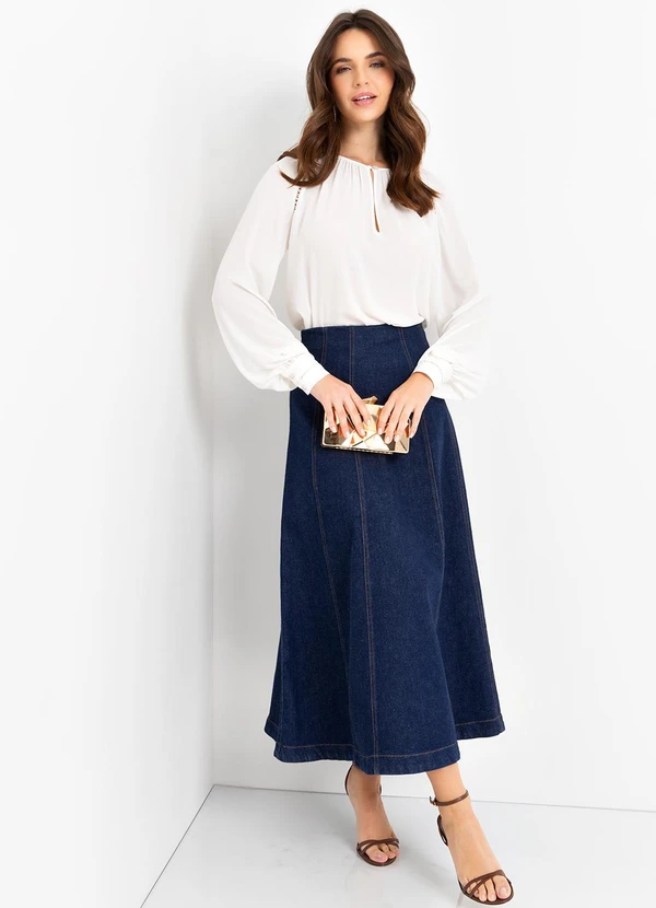 Mob - Blusa Chiffon M/L Detalhe Entremeio Bege 10