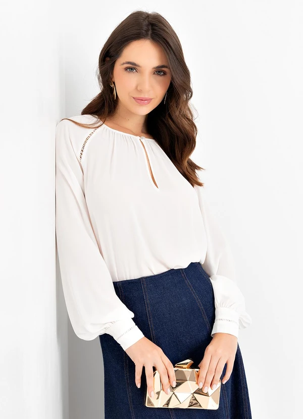 Mob - Blusa Chiffon M/L Detalhe Entremeio Bege 6