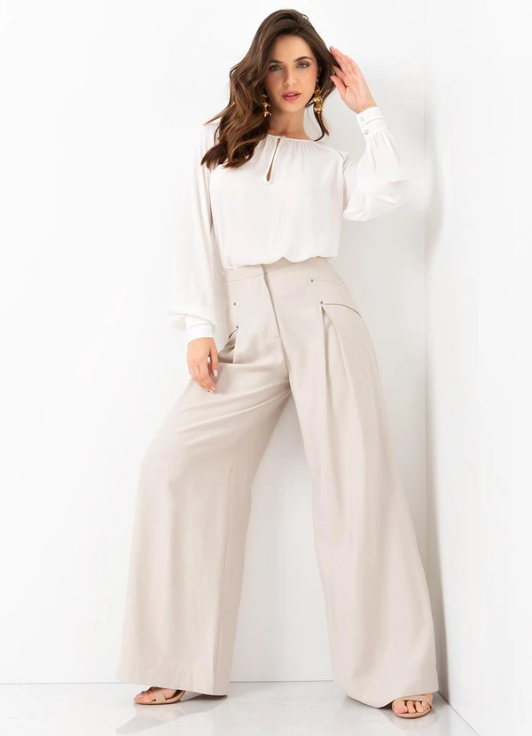 Mob - Blusa Chiffon M/L Detalhe Entremeio Bege 9