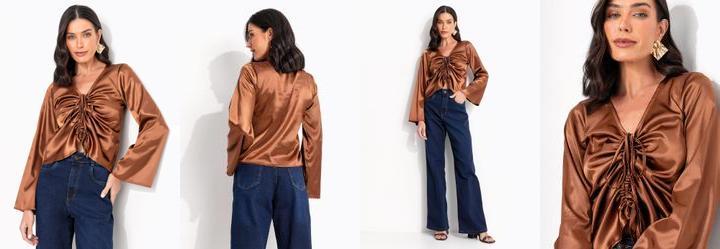 Blusa Chocolate em Tecido Acetinado