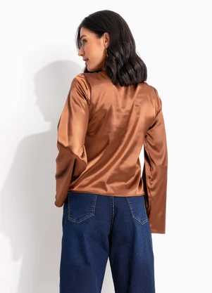 Quintess - Blusa Chocolate em Tecido Acetinado - QUINTESS