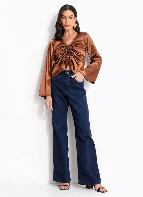 Quintess - Blusa Chocolate em Tecido Acetinado 3