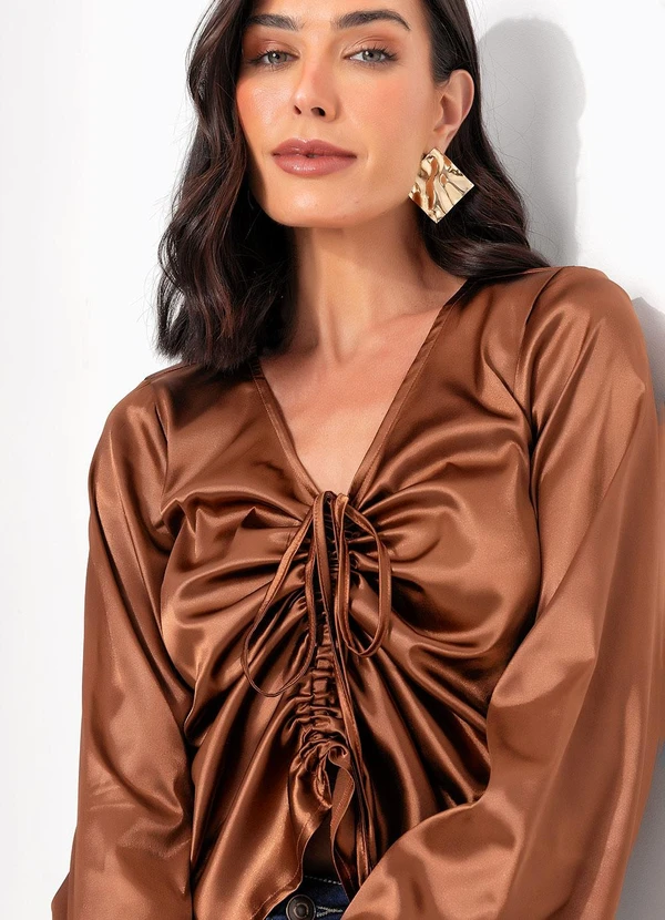 Quintess - Blusa Chocolate em Tecido Acetinado 4