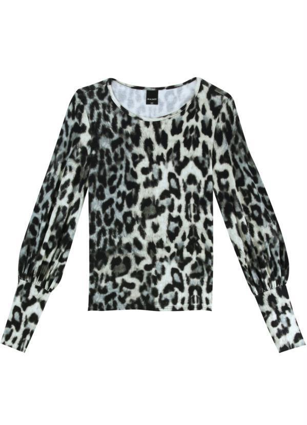 Malwee - Blusa Cinza Animal Print com Manga Bufante