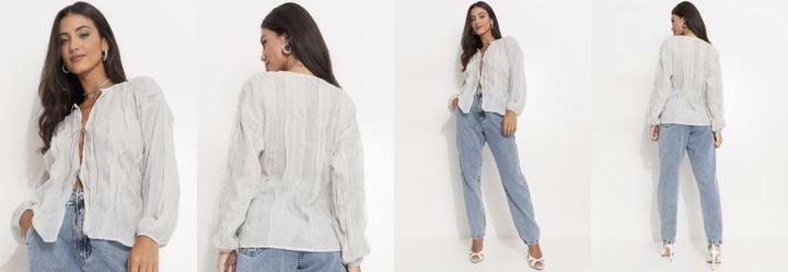 Blusa Cinza Claro em Crepe Plano