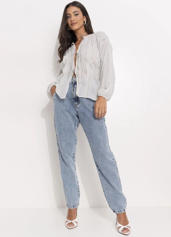 Quintess - Blusa Cinza Claro em Crepe Plano 3