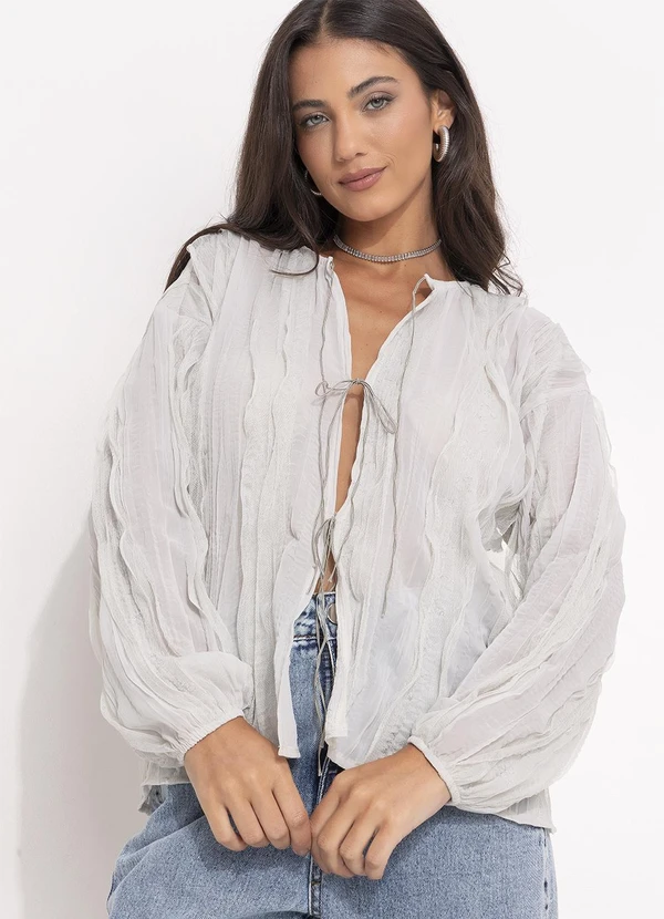 Quintess - Blusa Cinza Claro em Crepe Plano 6