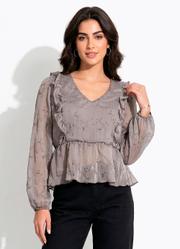 Blusa Cinza Claro em Devor� Bordado