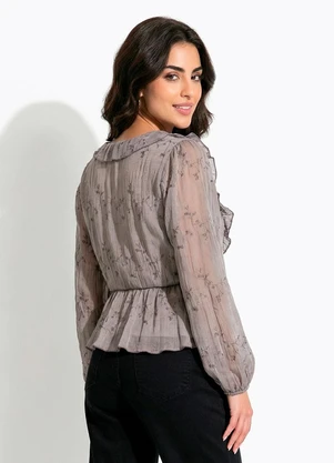 Quintess - Blusa Cinza Claro em Devorê Bordado - QUINTESS