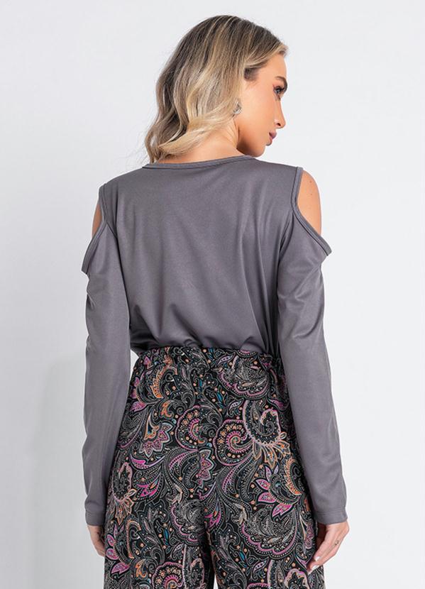 Outlet - Blusa Cinza com Decote Transpassada 2