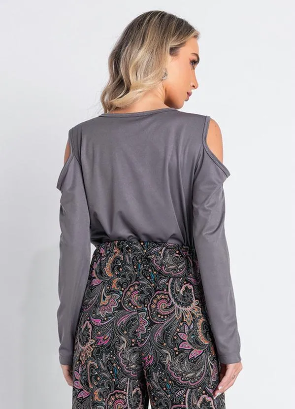 Queima Estoque - Blusa Cinza com Decote Transpassada 2