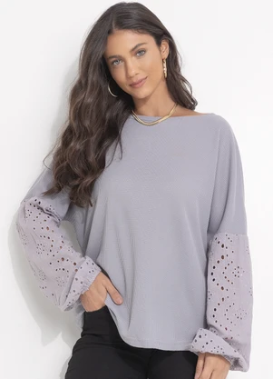 Quintess - Blusa Cinza em Malha Favo - QUINTESS