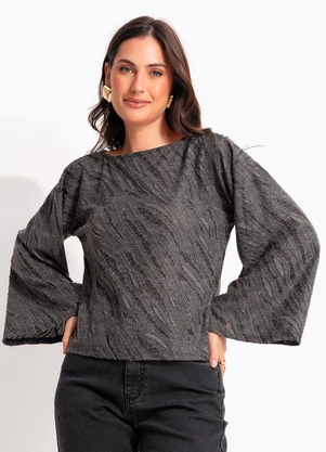 Quintess - Blusa Cinza em Malha Jacquard com Textura - QUINTESS