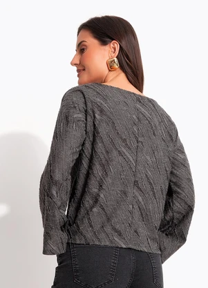 Quintess - Blusa Cinza em Malha Jacquard com Textura - QUINTESS