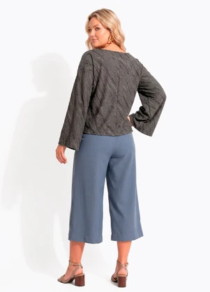 Quintess - Blusa Cinza em Malha Jacquard com Textura - QUINTESS