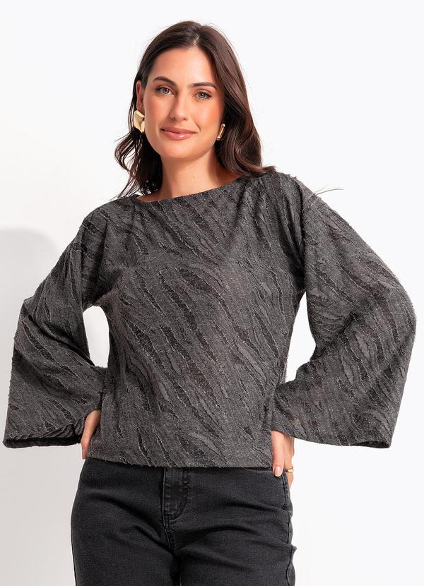 Blusa (Cinza) em Malha Jacquard com Textura