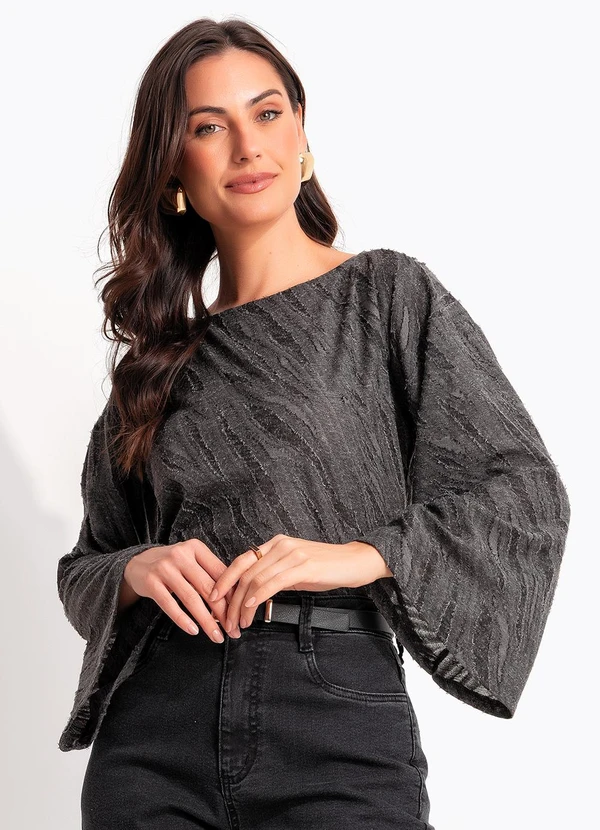 Quintess - Blusa Cinza em Malha Jacquard com Textura 3