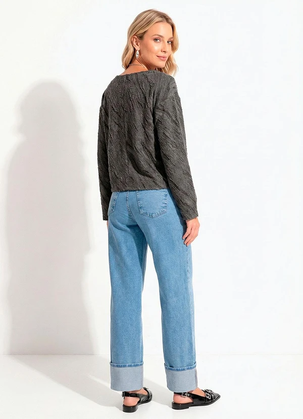 Quintess - Blusa Cinza em Malha Jacquard com Textura 5