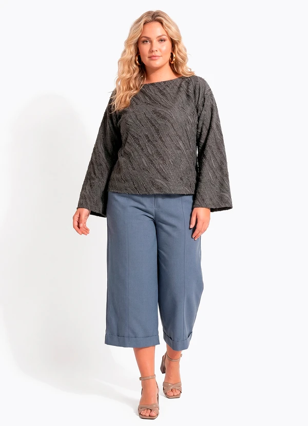 Quintess - Blusa Cinza em Malha Jacquard com Textura 7