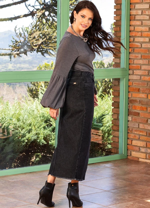 Quintess - Blusa Cinza Escura em Malha Crepe 5