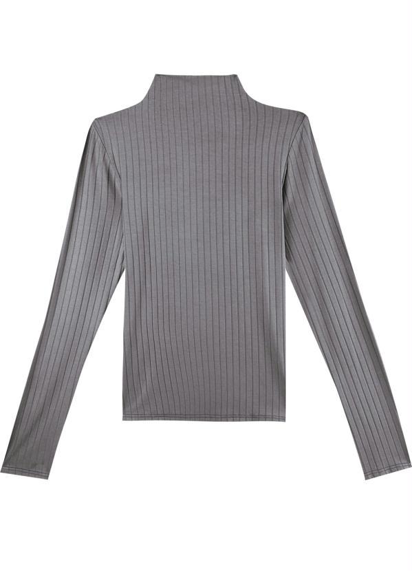 Malwee - Blusa Cinza Escuro Canelada Gola Alta Feminino