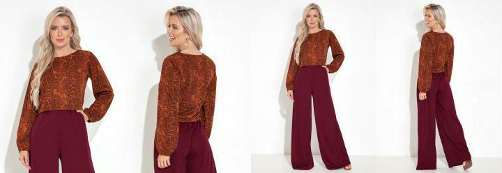 Blusa Cobra Laranja com Mangas Longas Bufantes