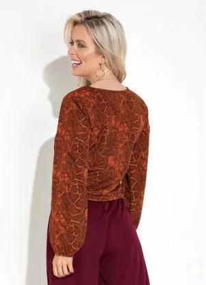Moda Pop - Blusa Cobra Laranja com Mangas Longas Bufantes - MODA POP